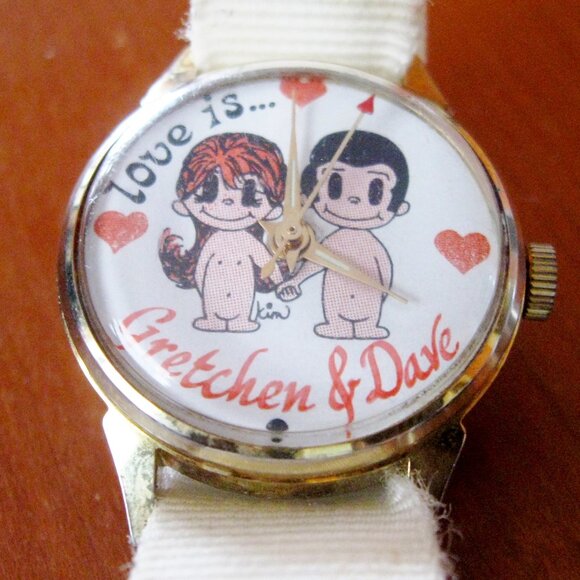 Vintage Love is... Kim Casali Watch Gretchen and Dave Figures White Cloth Strap - Picture 2 of 12